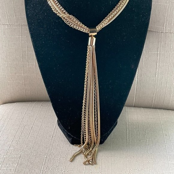 INC International Concept Women Necklace SNK Chain Long Tassel Gold Tone Yneck - Picture 1 of 12